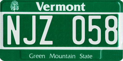 VT license plate NJZ058