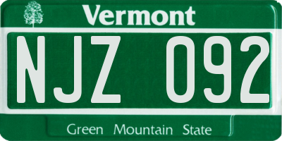 VT license plate NJZ092