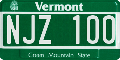 VT license plate NJZ100