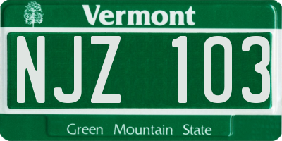 VT license plate NJZ103