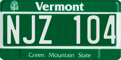VT license plate NJZ104