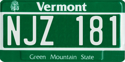 VT license plate NJZ181