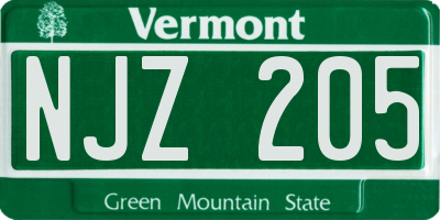 VT license plate NJZ205