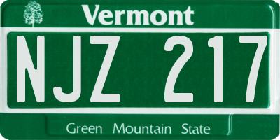 VT license plate NJZ217