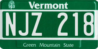 VT license plate NJZ218
