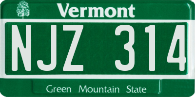 VT license plate NJZ314