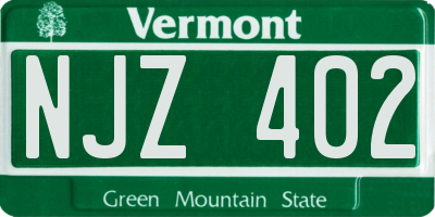 VT license plate NJZ402