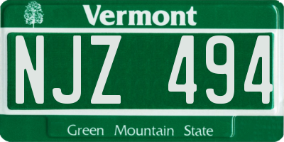 VT license plate NJZ494