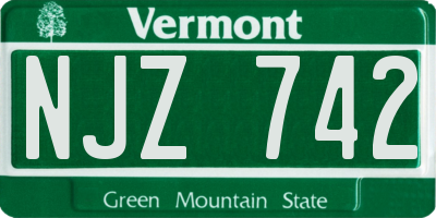 VT license plate NJZ742