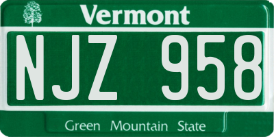 VT license plate NJZ958