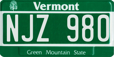 VT license plate NJZ980