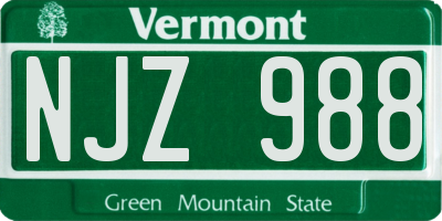 VT license plate NJZ988