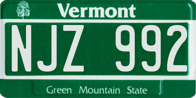 VT license plate NJZ992
