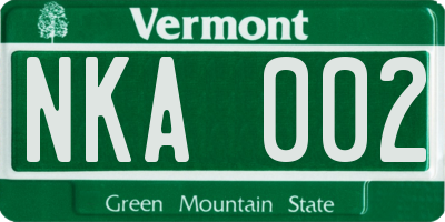 VT license plate NKA002
