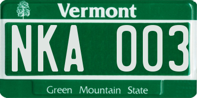 VT license plate NKA003