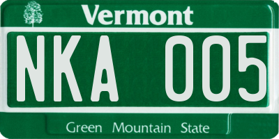 VT license plate NKA005
