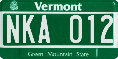VT license plate NKA012