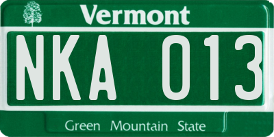 VT license plate NKA013