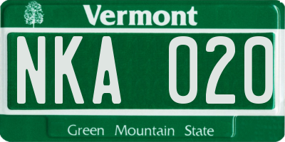 VT license plate NKA020