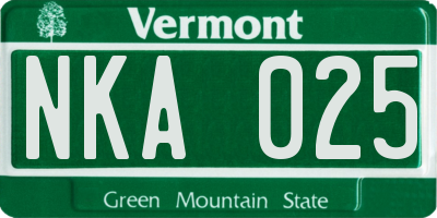 VT license plate NKA025