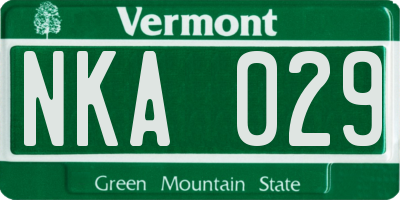 VT license plate NKA029
