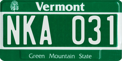 VT license plate NKA031