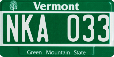 VT license plate NKA033