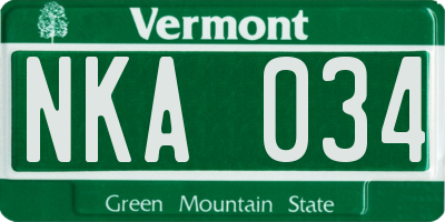 VT license plate NKA034