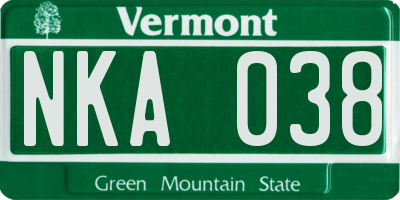 VT license plate NKA038