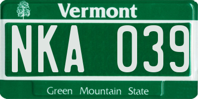 VT license plate NKA039