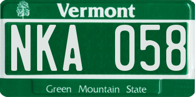 VT license plate NKA058
