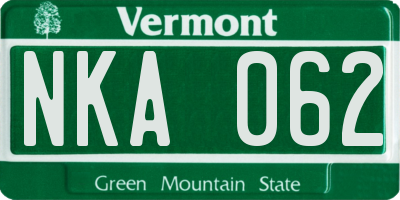 VT license plate NKA062