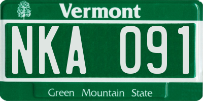 VT license plate NKA091