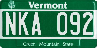 VT license plate NKA092