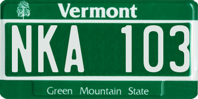 VT license plate NKA103