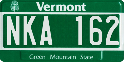 VT license plate NKA162
