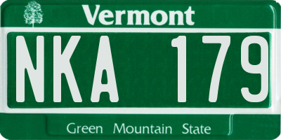 VT license plate NKA179