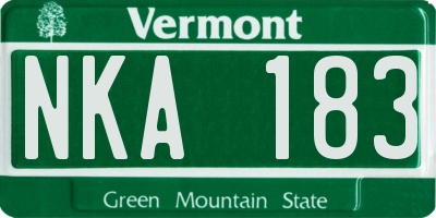 VT license plate NKA183