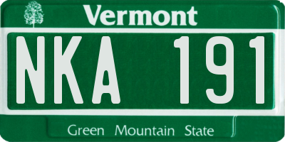VT license plate NKA191