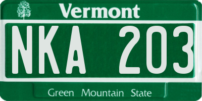 VT license plate NKA203
