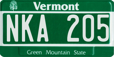 VT license plate NKA205