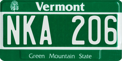 VT license plate NKA206