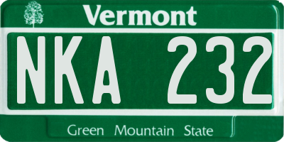 VT license plate NKA232