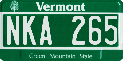 VT license plate NKA265