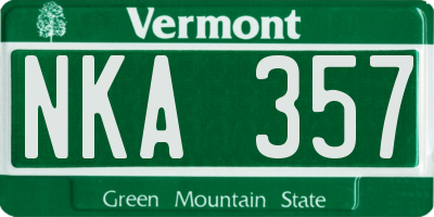 VT license plate NKA357