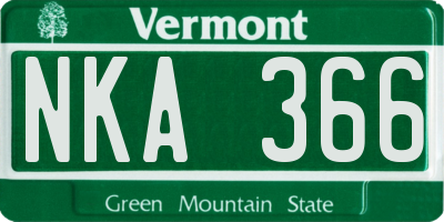 VT license plate NKA366
