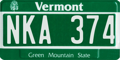 VT license plate NKA374