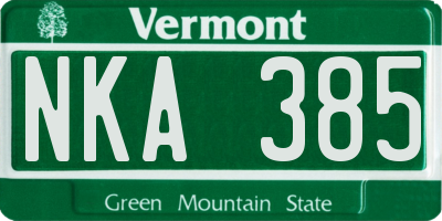 VT license plate NKA385