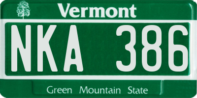 VT license plate NKA386