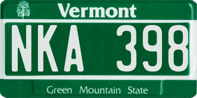 VT license plate NKA398